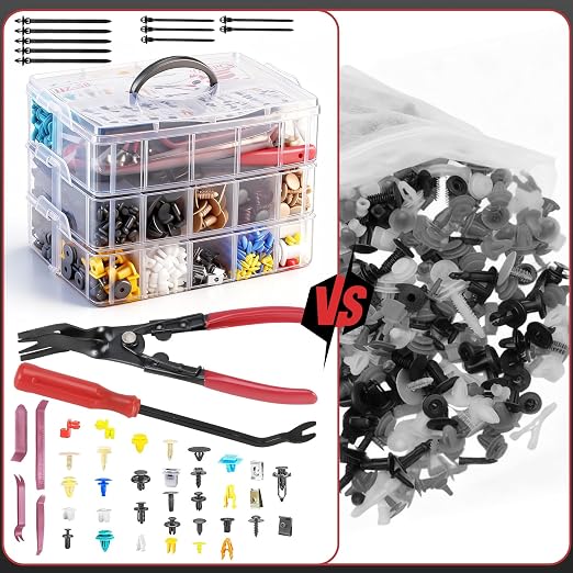 2080PCS Auto Retainer Clips Kit with Fastener Plier, Trim Removal Tools and 3-Layer Organizer Box, 33 Most Common Push Rivets for Car Bumper, Fender, Door Panel and Interior Repair