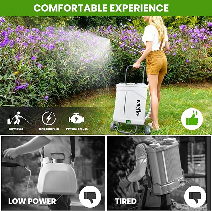 Battery Powered Backpack Sprayer,4 Gallon Electric Sprayer with Wheeled Cart, 100 PSI High Pressure, 2X 21V Rechargeable Batteries,Garden Sprayer for Outdoor Cleaning & Washing