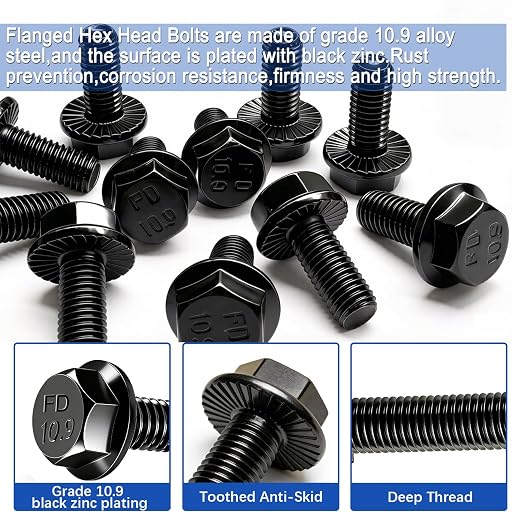 Taiss 20PCS M8-1.25 x 35mm Metric Flange Hex Head Bolts,Hex Drive Screws 10.9 Black Zinc Plated Alloy Steel,m8x1.25 Bolt,Full Thread Hex Bolts