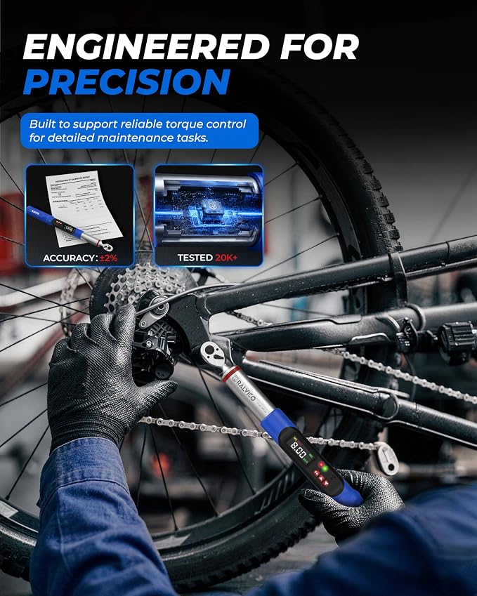 1/4 Digital Torque Wrench ±2% Accuracy Bicycle Repair Home DIY | 1.5-30 N·m (1.11-22.13 Ft-Lb)，1000 Data Storage + 8 Presets，Peak & Track Mode，Color LED & Buzzer Alerts，Quick Release Head