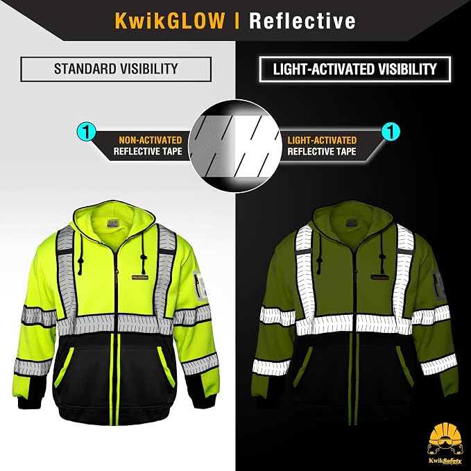 KwikSafety - Charlotte, NC - Men's Fleece Safety Hoodie | PPE Hi Vis Lightweight Reflective Jacket