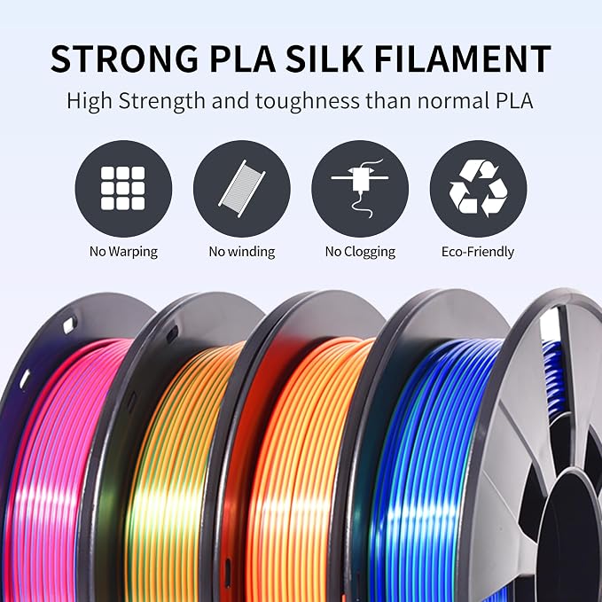 RAMBERY Silk Dual Color PLA Filament 1.75mm, Multi-Color, 4 Spools | +/- 0.02mm Tolerance, 200g per Spool, Red/Blue, Gold/Red, Blue/Green, Gold/Green