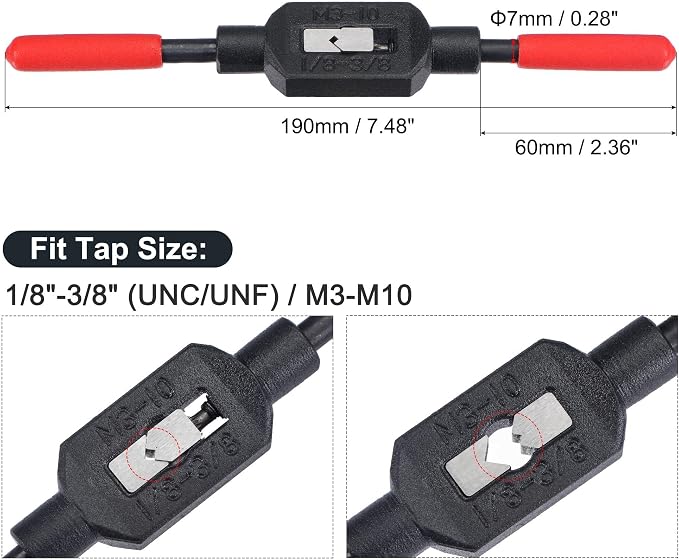uxcell Adjustable Tap Wrench Handle for 1/8"-3/8" (UNC/UNF) / Metric M3-M10 Taps, Thread Tap Holder Reamer Hand Tapping Tool for Machinist Repair with Plastic Dipped Handle