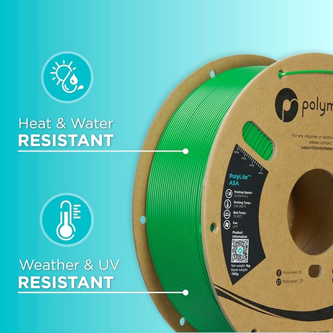 Polymaker ASA Filament 1.75mm Galaxy Green, 1kg ASA 3D Printing Filament, Heat & Weather Resistant - ASA 3D Printer Filament Perfect for Printing Outdoor Functional Parts