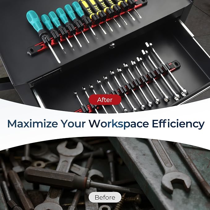 Reniteco 3-Piece Magnetic Screwdriver Organizer and Magnetic Wrench Organizer, Aluminum Rail Tool Holder, 36 Removable Clips, Fits Screwdrivers, Wrenches & Hand Tools, Dual Mount, Tools Not Included