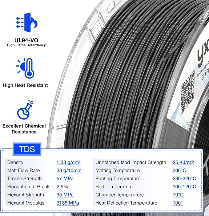 YXPOLYER PPS Filament 1kg 1.75mm Heat Resistance to 180°C, Engineering-Grade 3D Printier Filament Easy Printing