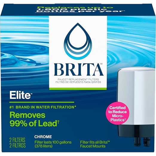 Brita Replacement Water Filter for Faucet Mount, Removes 99% of Lead, Sink Filtration System, Chrome, 2 Count