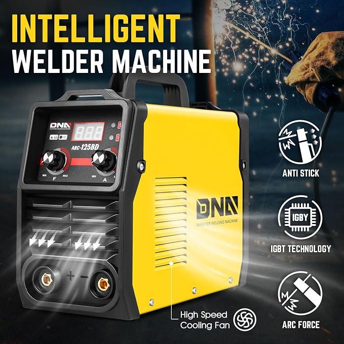 DNA Motoring 125A ARC Stick Welder, 110V Portable ARC MMA Welding Machine, IGBT Inverter with Digital Display, 60% Duty Cycle, Yellow, TOOLS-00382