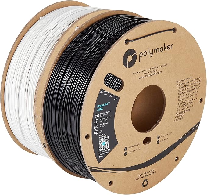 Polymaker ASA Filament 1.75mm Black*1+White*1, 2kg ASA 3D Printing Filament, Heat & Weather Resistant - ASA 3D Printer Filament Perfect for Printing Outdoor Functional Parts