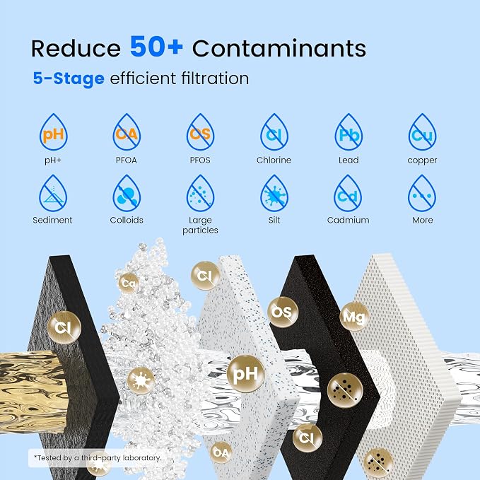 Purewell 5-Stage Composite Carbon Filter for Alkaline & PFAS Reduction, 2X Thickened Walls, Up to 20,000 Gallons, Compatible with Berlky, ProOne & Purewell Gravity Systems (2 Pack, SS Series, PF-6-PH)