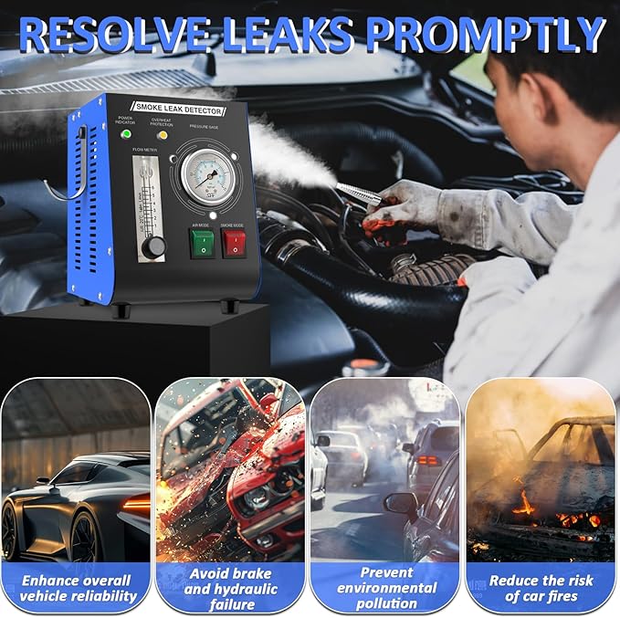 Smoke Machine Automotive Leak Detector Built in Air Pump, EVAP Smoke Machine Leak Tester with Pressure Gauge and Flow Meter, Dual Mode Smoke Tester Automotive for All DC 12V Vehicles