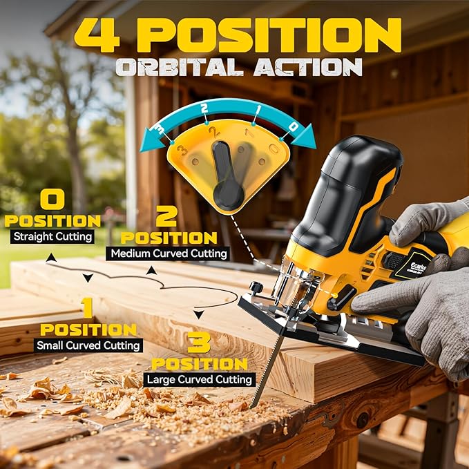 Ecarke Cordless Jig Saw Compatible With Dewalt 20V, Brushless Motor 3800RPM, 7 Speeds Dial Control, Free-Tool ±45° Bevel Cuts, 4 Orbital Action, Dust Blows and 6 Blades For Cutting, Tool Only