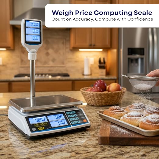 Aquos Digital Kitchen Scale Class III Legal for Trade Price Computing Scales Food & Retail Scale with LCD Backlit Display Tare Function & Stainless Steel Platform (Pole Display, 30Lbs)