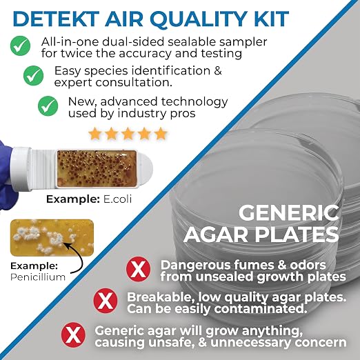 Mold Screening & Indoor Air Quality Test for Home by Detekt (20pc) - Simple Mold Detection Tests - HVAC, Surfaces, & Air Quality - DIY Kits Includes Species Identification Guide & Free Consultation