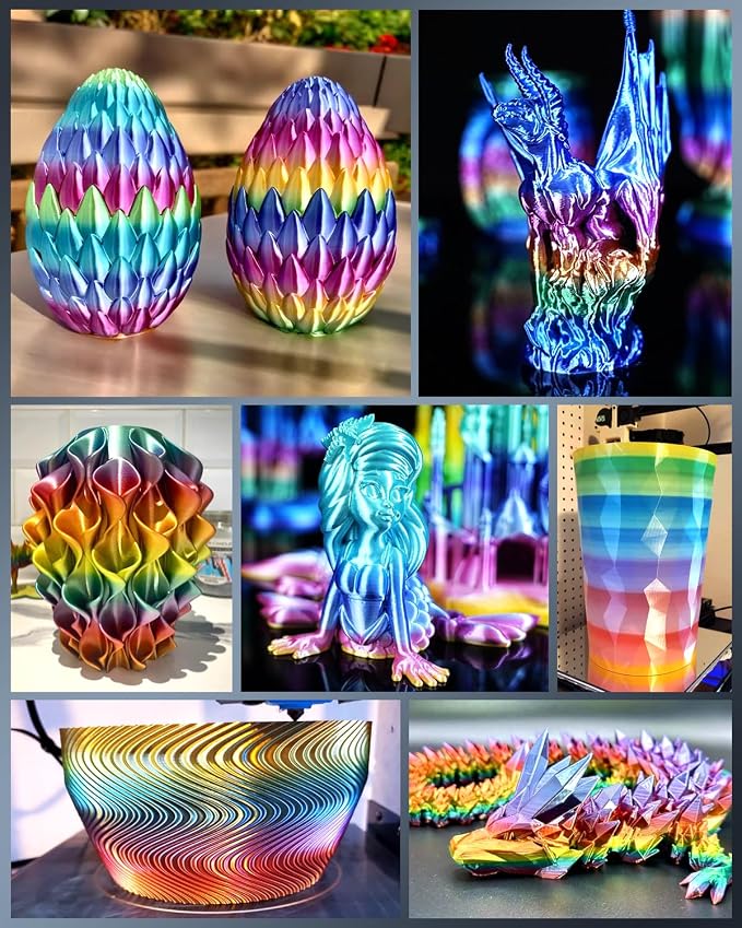 SUNLU Silk Rainbow PLA Filament, Multicolor Silk 3D Printer Filament 1.75mm +/- 0.02mm, Fast Color Change Each 8 Meters, 330 Meters, 1kg/2.2lbs, Silk Rainbow 05(Pale Green-Orange-Light Pink-Yellow)