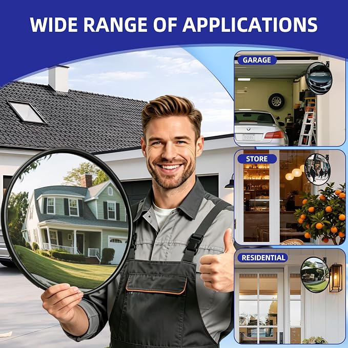 Shatterproof Anti Theft Acrylic Convex Mirror with LifetimeWarranty, 16 Inch Safety Mirror Wide Angle Blind Spot Mirror with Wall Mount Kit for Garage Driveway Indoor Outdoor