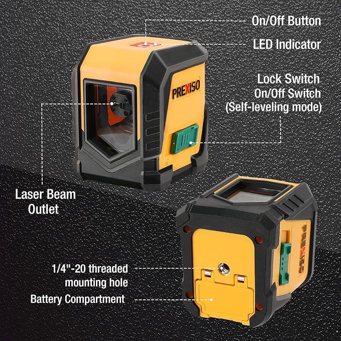 PREXISO 100Ft Rechargeable Dual Modules Laser Level & 65Ft Laser Level Self-Leveling with Rotatable Mount Clamp