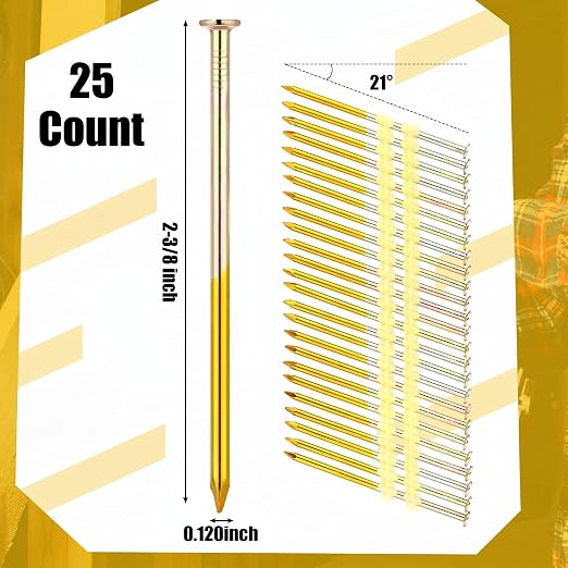 Pasimy 25 Per Box 2-3/8 x 0.120 Inch Framing Nails 21 Eg Degree Smooth Shank Plastic Collated Galvanized Full Round Head Framing Nails
