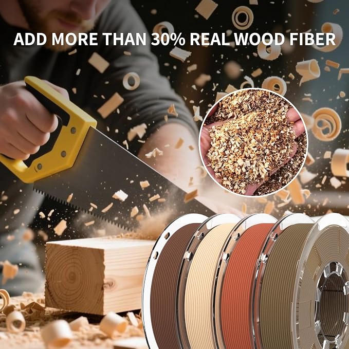 RAMBERY 250gX4 Wood PLA Printer Filament Bundle 1.75mm 3D Printing Filament Real Wood Fibers Added Fit Most Printers, Total 1kg, 2.2 lbs