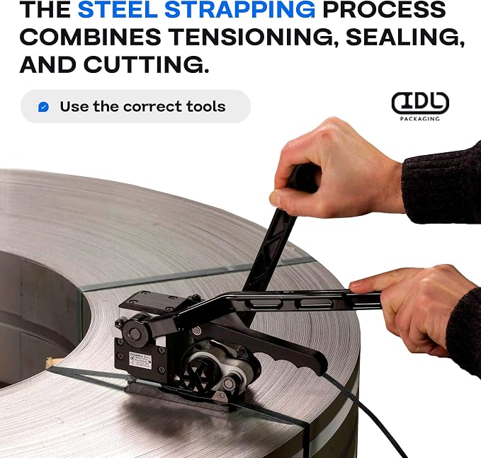 IDL Packaging 3/4" x .020" x 300' Steel Strapping Coil (1700 Lbs Break Strength) in Self-Dispensed Сardboard Box - Portable Strong Banding with Superior Cut-Resistance - Heavy Pallet Strapping