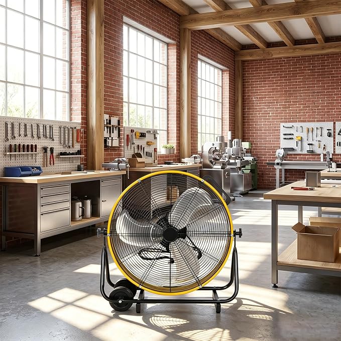 hykolity 24 inch 8100 CFM High Velocity Industrial Drum Fan, 3-Speed Heavy Duty Metal Shop Fan for Warehouse, Garage, Workshops, Factory, UL Listed, Yellow