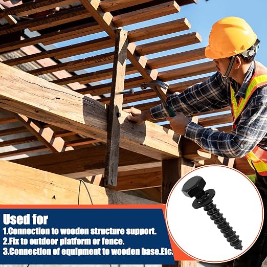 Tandefio 100 Pack 5/16''x2'' Hex Head Lag Bolts for Wood Ceramic Black Lag Screw Kit with Washers Heavy Duty Hot Dip Galvanized Coating Double Layer for Decks Fences
