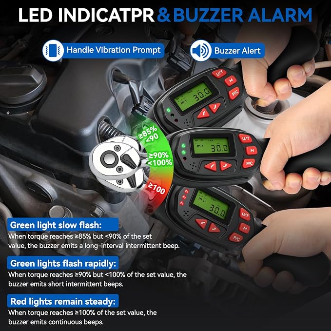 DISEN 1/4 inch Digital Torque Wrench Set with 13pcs Sockets & Extension Bar, 5-25 N.m / 3.7-18.4 Ft.lb, ±2% Accuracy, 3 Modes (Track/Peak/Pre), 5 Units, LED & Buzzer, for Auto Motorcycle Bike DIY