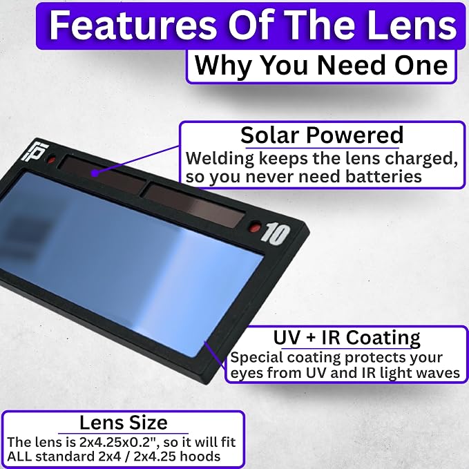 Ridge Products The Heir Single 2.0 | Shade 10 Blue Auto Darkening Welding Lens | 20A TIG Rating - No Flashing | 2" X 4.25" X 0.2" | Blue Welding Lens - TrueColor Puddle Royal Series 2.0