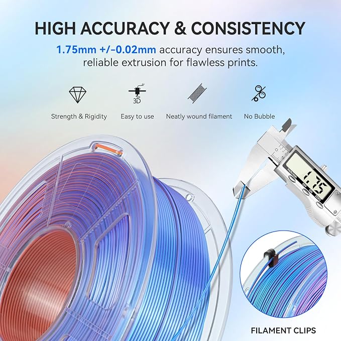 JAYO Silk Quad-Color PLA Filament 1.75mm Black-Red-Yellow-Grey 1.1kg, Four-Color Gradient PLA, High Gloss Shine, Smooth Layer Concealment, Fits for Most FDM 3D Printers