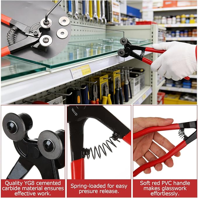 Glass Cutting Tool Set Kit, Wheeled Glass Tile Nippers,Glass Running Pliers,Breaking Pliers, Oil Feed Glass Cutter Set with Leather Zipper Bag for Stained Glass, Tiles, Mosaic, Mirrors,Bottle, Fusing