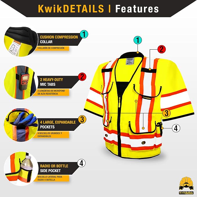 KwikSafety GODFATHER Safety Vest Class 2 & Class 3 ANSI OSHA Hi Vis Vest