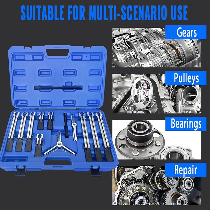 6 in 1 Gear Puller Set,13pcs 2 Jaw & 3 Jaw Bearing Flywheel Puller Kit with Reversible Jaws,Cr-V Steel Heavy Duty Pulley Puller Tool for Pulley Gear Bearing Flywheel Removal.