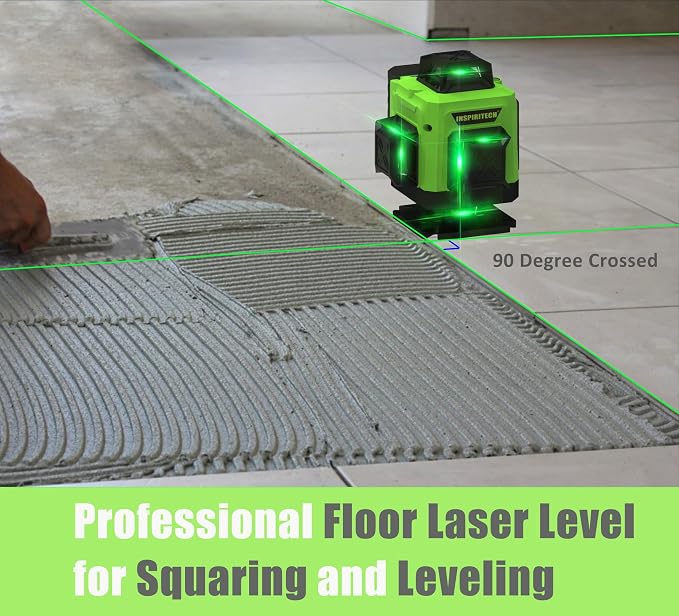 Laser Level 360 Self Leveling for Tiling Floor Wall Ceiling Construction, 4x360 Horizontal Vertical Cross Line Multi Surface Lazer Alignment, 4D Green Beam Laser Level for Picture Hanging