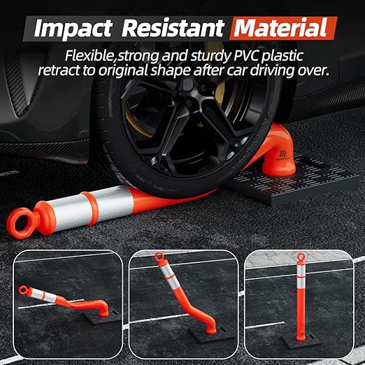 RoadHero 42 Inch Delineator Post with Base, Portable Orange Traffic Delineator Posts Cones with Reflective Collars for Parking Lots, Road Safety, Construction Events (12 Pack)