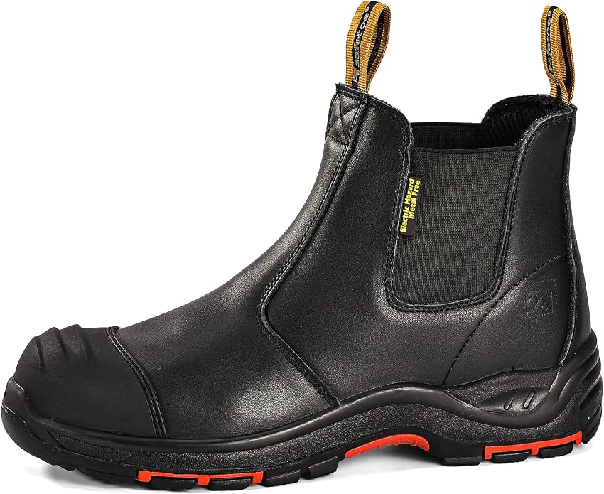 Mens Work Boots Steel Toe Chelsea Safety Boots Cow Leather Waterproof Lightweight Working Shoes