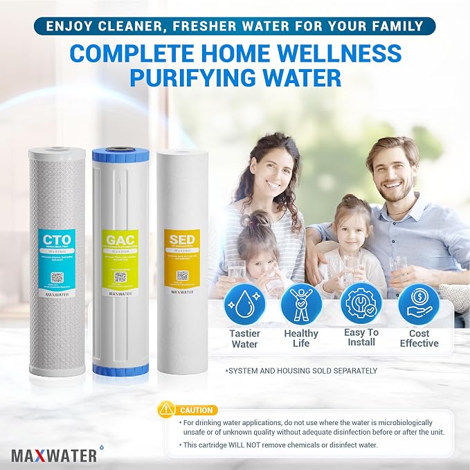 Max Water 3-Stage 20" x 4.5" Whole House Replacement Water Filter Set – Premium 5 Micron Sediment, GAC Activated Carbon, and CTO Carbon Block Filters for DB20P, DGD-5005-20, EP20-BB