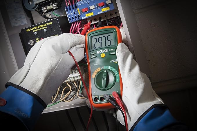 Extech by FLIR EX430A 11-Function True RMS Digital Multimeter with Type K Thermometer, Autoranging, CAT III Safety Rated | AC/DC to 1000V, current to 10A, resistance, capacitance, frequency, Type K temp, CAT III, holster