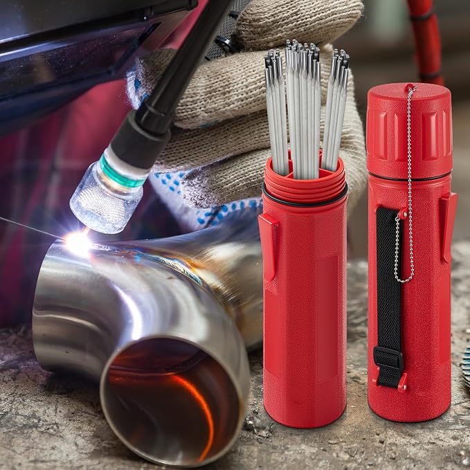 Zonon 4 Pcs Welding Rod Storage Tube 3" x 14" Welding Rod Holder Electrode Storage Container Airproof Waterproof with Adjustable Shoulder Strap, Compartment and Cover for Canister (Red)