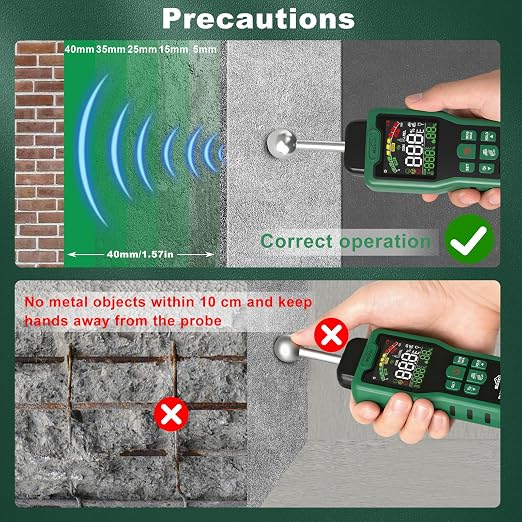 Moisture Meter, SQECH Pin&Pinless Moisture Meter with Thermometer, Alarm, Multifunctional Wood Moisture Meter with Color LCD, Needle Sensor for Walls, Wood, Masonry, Caravans, Apartments