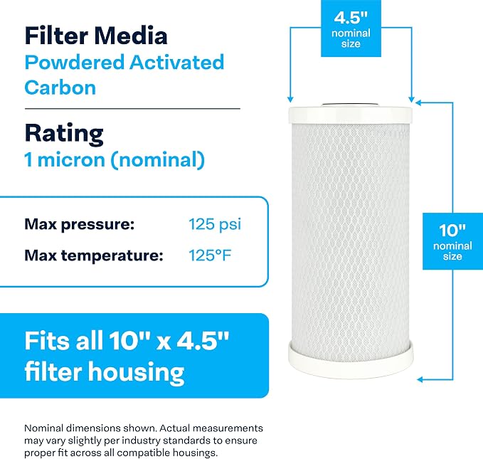 SpiroPure 10x4.5 1 Micron Carbon Block Water Filter CB-45-1001 (6 Pack)