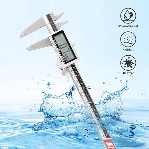 8 Inch/200mm IP54 Stainless Steel Digital Caliper & Rule | Inch/Millimeter/Fraction Conversion, Large LCD Screen