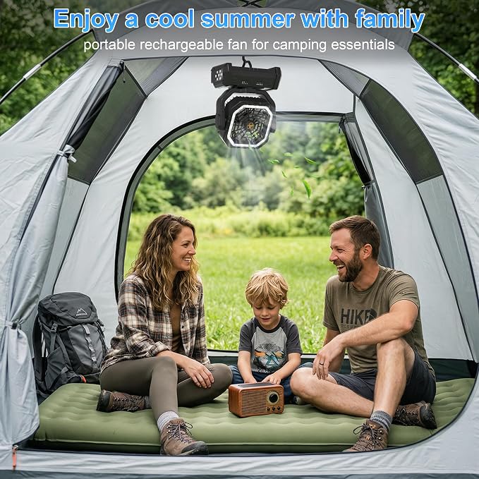 Portable Rechargeable Fan 20000mAh, Battery Powered Camping Fan with LED Light& Remote,4 Speeds Wind,USB,Cordless,Oscillating,Timer for Travel Tent,Rv Camping Essentials (Black)