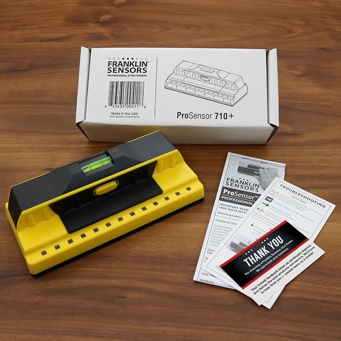Franklin Sensors ProSensor 710+ Stud Finder with 13-Sensors, Wood & Metal Stud Detector/Wall Scanner, Built-in Bubble Level, Made in The USA