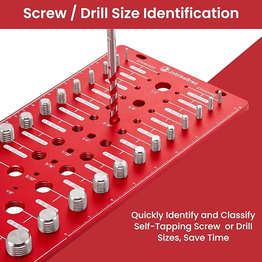 Thread Checker, 76 Nut and Bolt Thread Checker, 28 Standard & 28 Metric & 20 Drill Bit Gauge, Bolt Size Finder, Wall-Mountable Bolt Thread Identifier Gauge with Inch & CM Ruler