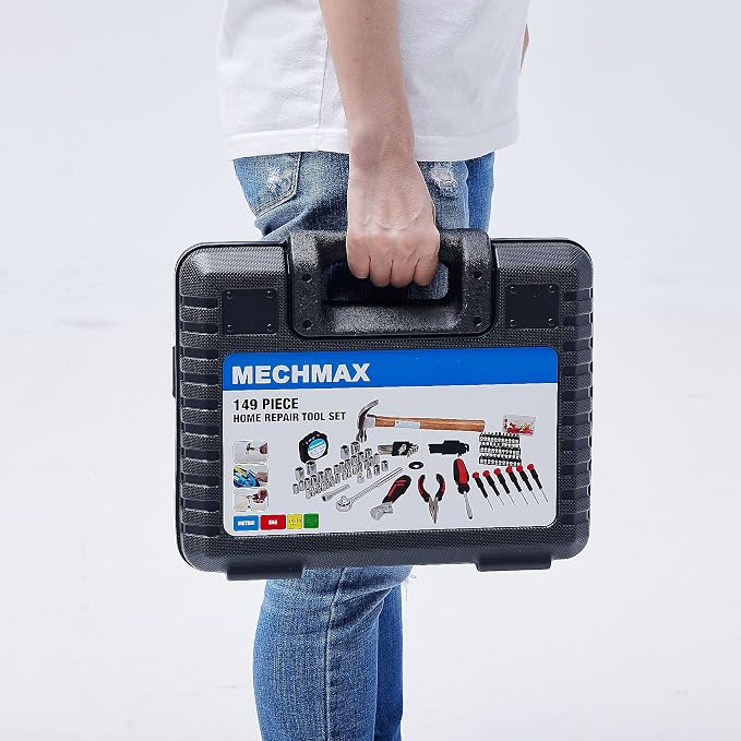 MECHMAX 149-Piece Home Tool Set with Socket and Wrench Kit | Premium alloy steel hand tools with hammer, pliers and compact storage case. Perfect DIY kit for house, apartment and dorm