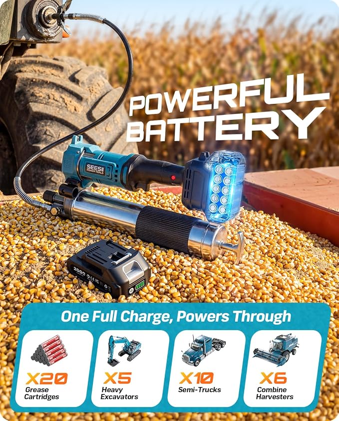 Seesii Electric Cordless Battery Grease Gun -10000 PSI with Quick-Release Coupler, 6.4 oz/min, 39.4" Flex Hose & 2 Batteries, Grease Guns for Truck, Car, Tractor,2026 Upgraded