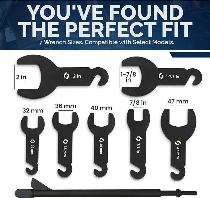 Eleon Pneumatic Fan Clutch Removal Tool Kit - 8PCS Powder Coated Carbon-Steel Pneumatic Fan Clutch Wrench Set Compatible with Ford, GM, Chrysler and Jeep - Includes 7 Attachments, Gloves and Towel