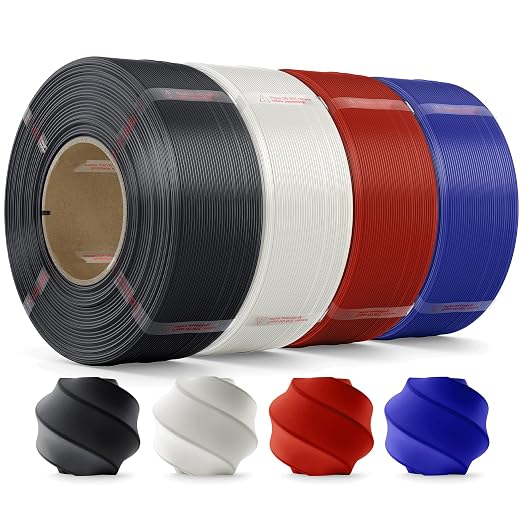 PLA Filament 1.75mm PLA 3D Printer Filament(Refill),4kg Refill for Reusable Spools(8.8lbs),Premium Quality 3D Printing Filament for Bambu lab 3D Printers,Black+White+Red+Dark Blue