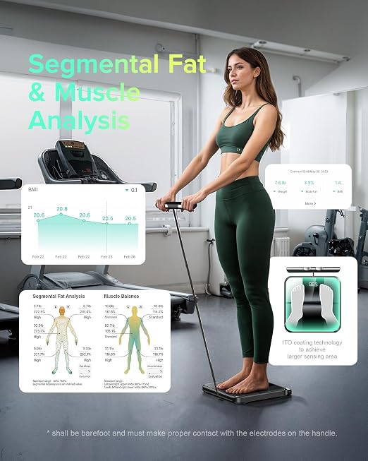 RunStar Scale for Body Weight and Fat Percentage, 8-Electrode Full Body Composition Monitor 28 Body Metrics Sync App, BMI, Muscle Mass-High Accuracy Digital Bathroom Scale with 3-Metric Display