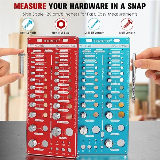 68 Nut and Bolt Thread Checker Standard and Metric,Bolt Size and Thread Gauge with 26 Standard & 26 Metric Bolt & 16 Drill Bit Gauge,Bolt Size Finder Bolt and Nut Identifier Gauge